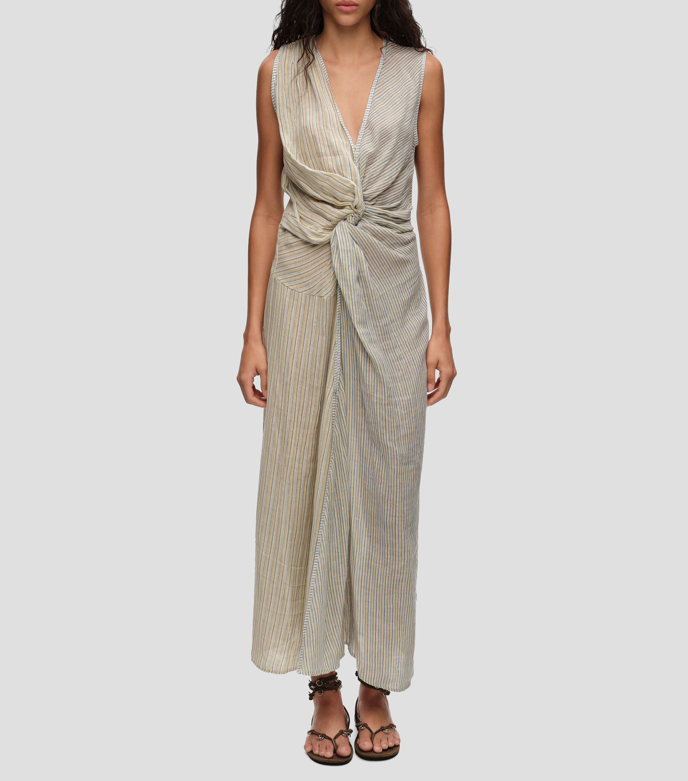 Vestido nudo fruncido rayas Mujer